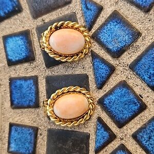 Goldtone Pink White Stone Clip Earrings